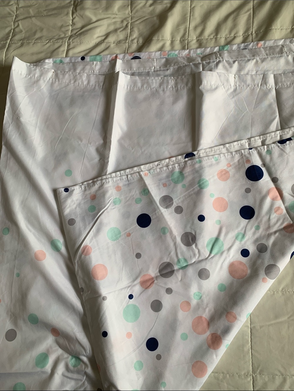 Huntington Home White Shower Curtain with Mint, Peach, Navy & Gray Dots